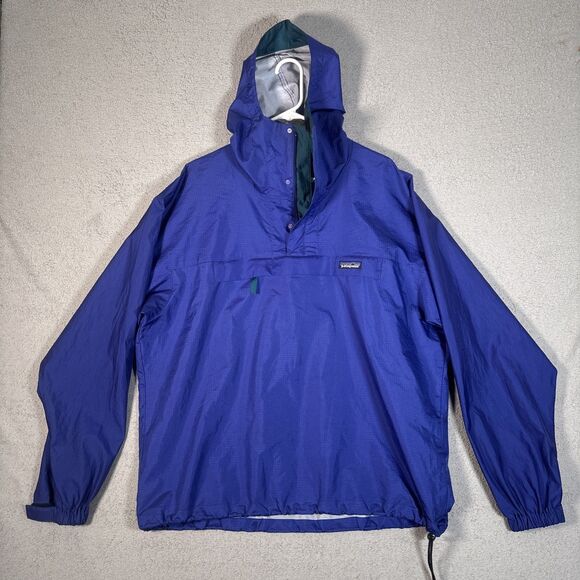Vintage Patagonia Size L Blue Anorak Wind Breaker Hooded Lightweight Jacket - Picture 1 of 11